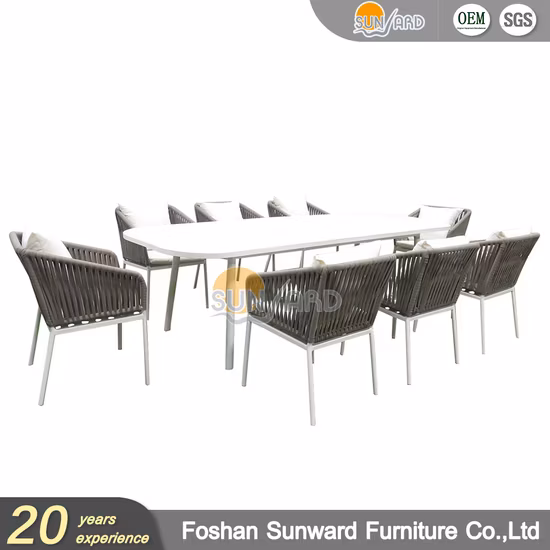 Cadeira e mesa de jantar de jardim de alumínio para jardim pátio corda vime cadeira e mesa